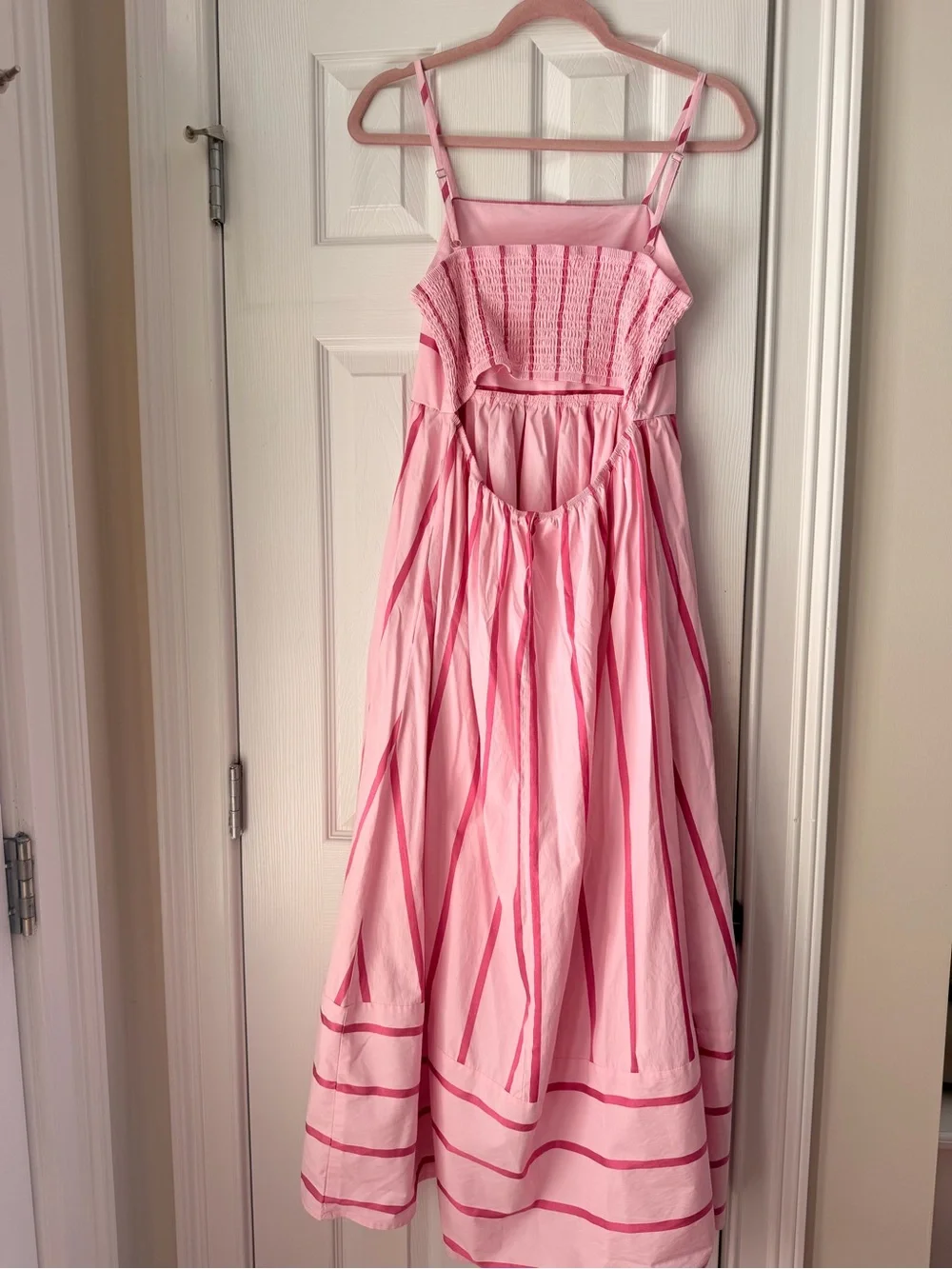 Amazon Pink Striped Spaghetti‑Strap Maxi Dress